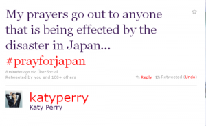 Katy Perry tweets her prayers for Japan, #prayforjapan