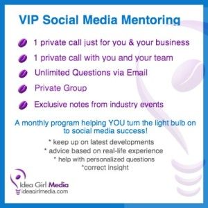 Idea Girl Media offers a VIP Social Media Mentoring Program to take your brand's social media presence to the next level while also engaging your team!