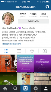 Social Media Success on Instagram starts with clicking the "edit profile" button according to Keri Jaehnig at Idea Girl Media