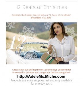 Adele McIntosh offers a holiday marketing promotion via Miche handbags: 12 Deals Of Christmas, as Keri Jaehnig at Idea Girl Media explains