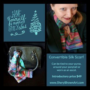 Sheryl Brown offers her convertible scarf as part of the holiday marketplace at Idea Girl Media, a holiday marketing initiative