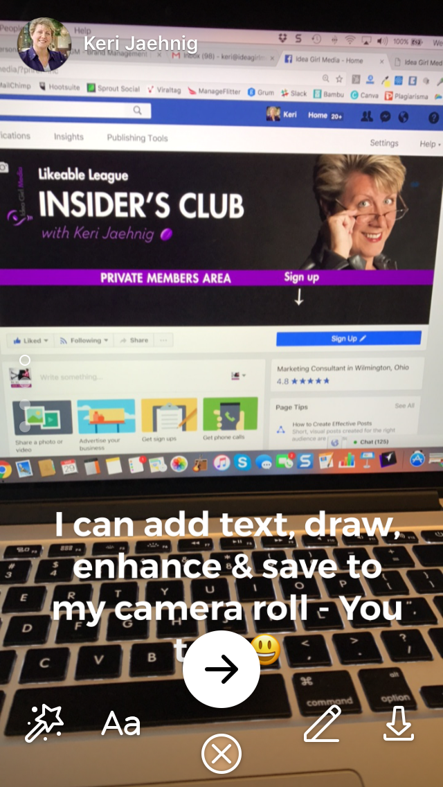 Facebook Stories Screen Capture Example provided by Keri Jaehnig at Idea Girl Media