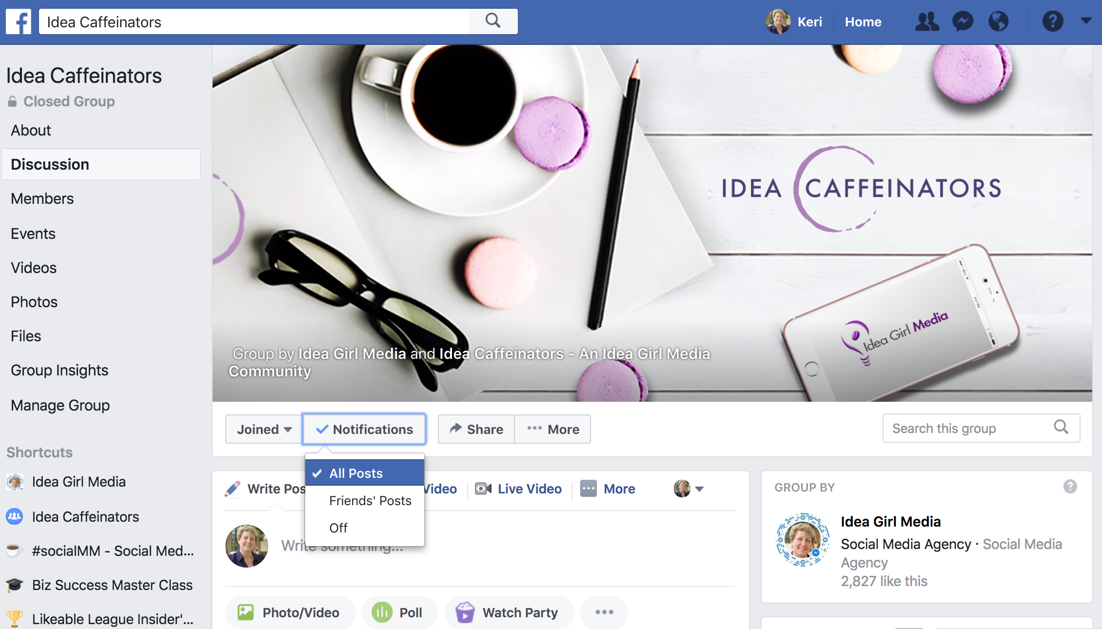 Keri Jaehnig shows you how to help members See All Facebook Groups Posts Via The New Facebook Algorithm at ideagirlmedia.com