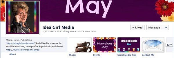 Idea Girl Media's About Panel With Custom Facebook Tab Images for May 2012